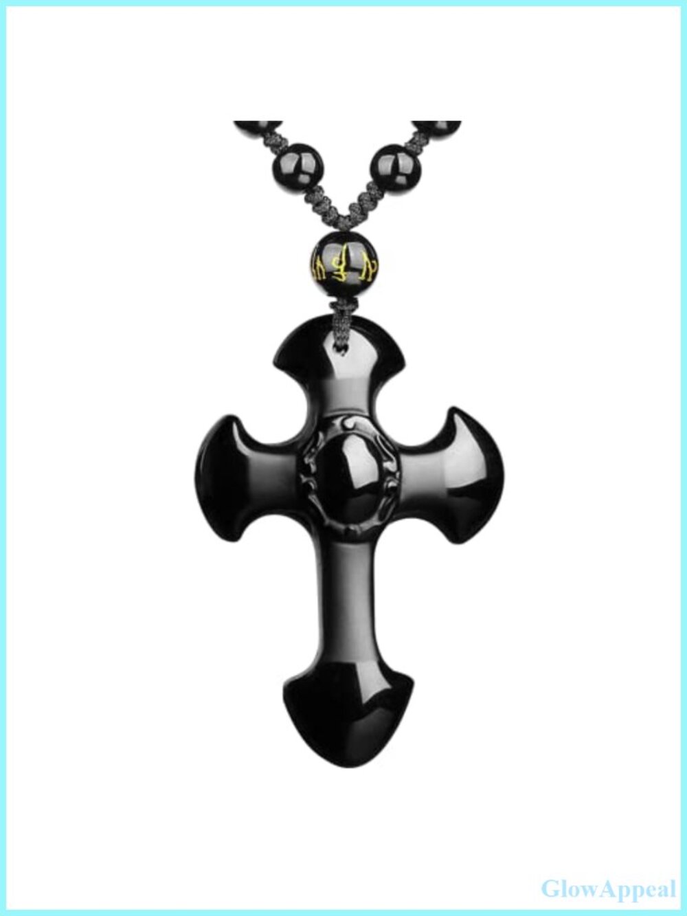 Natural Obsidian Cross Pendant Necklace Adjustable Bead Chain Healing Talisman